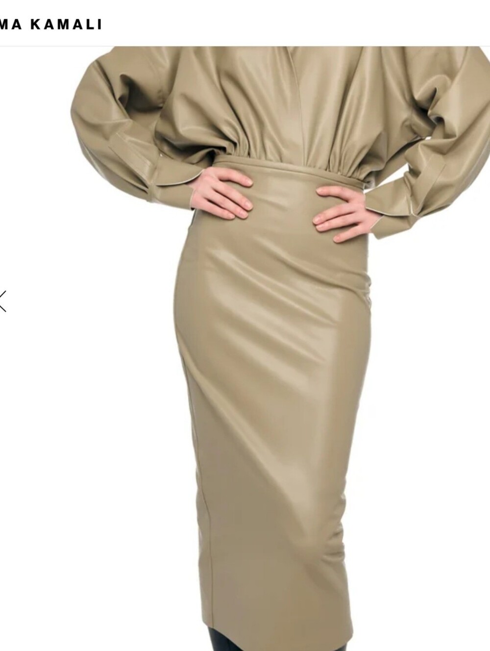 Norma Kamali Camel Faux Leather Pencil Skirt